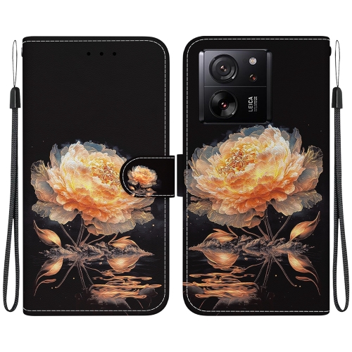 

For Xiaomi 13T / 13T Pro / Redmi K60 Ultra Crystal Texture Colored Drawing Leather Phone Case(Gold Peony)