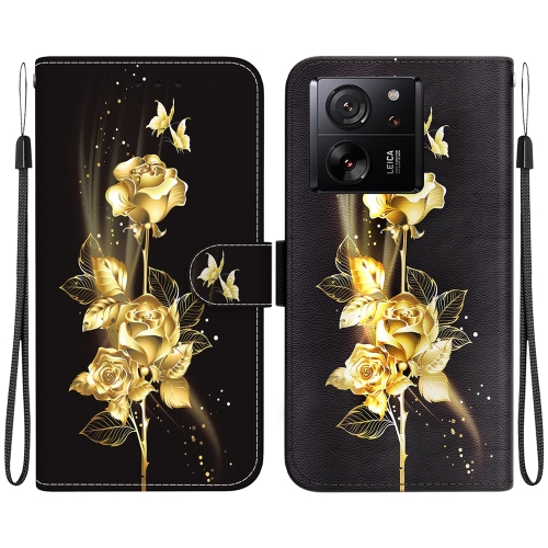

For Xiaomi 13T / 13T Pro / Redmi K60 Ultra Crystal Texture Colored Drawing Leather Phone Case(Gold Butterfly Rose)