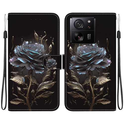 

For Xiaomi 13T / 13T Pro / Redmi K60 Ultra Crystal Texture Colored Drawing Leather Phone Case(Black Rose)