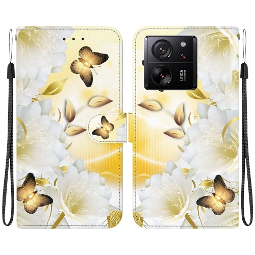 

For Xiaomi 13T / 13T Pro / Redmi K60 Ultra Crystal Texture Colored Drawing Leather Phone Case(Gold Butterfly Epiphyllum)