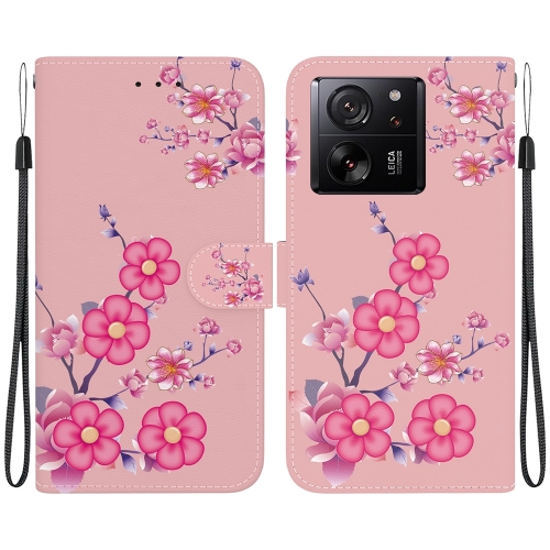

For Xiaomi 13T / 13T Pro / Redmi K60 Ultra Crystal Texture Colored Drawing Leather Phone Case(Cherry Blossoms)