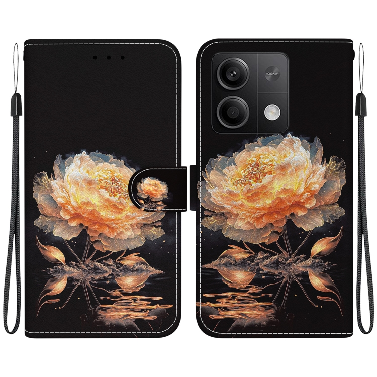 

For Xiaomi Redmi Note 13 5G Crystal Texture Colored Drawing Leather Phone Case(Gold Peony)