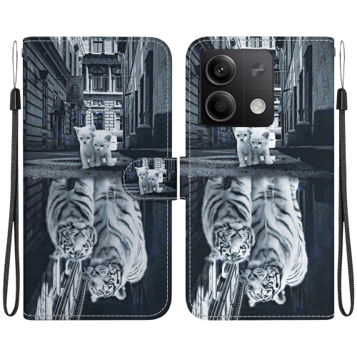 

For Xiaomi Redmi Note 13 5G Crystal Texture Colored Drawing Leather Phone Case(Cat Tiger Reflection)
