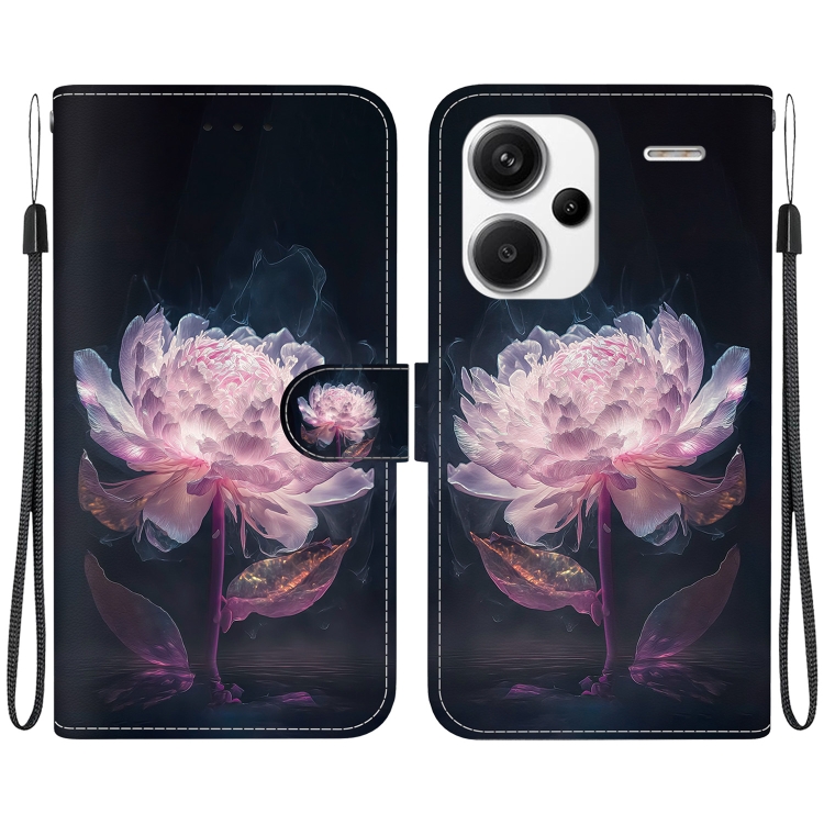 

For Xiaomi Redmi Note 13 Pro+ 5G Crystal Texture Colored Drawing Leather Phone Case(Purple Peony)