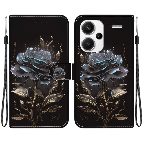 

For Xiaomi Redmi Note 13 Pro+ 5G Crystal Texture Colored Drawing Leather Phone Case(Black Rose)