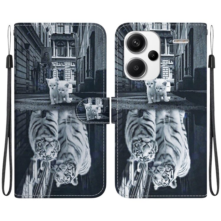 

For Xiaomi Redmi Note 13 Pro+ 5G Crystal Texture Colored Drawing Leather Phone Case(Cat Tiger Reflection)