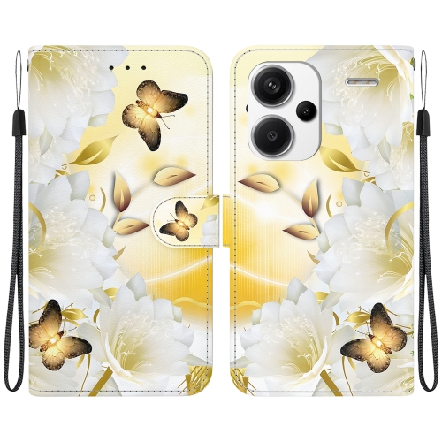 

For Xiaomi Redmi Note 13 Pro+ 5G Crystal Texture Colored Drawing Leather Phone Case(Gold Butterfly Epiphyllum)