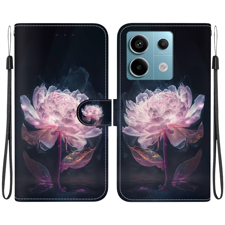 

For Xiaomi Redmi Note 13 Pro 5G Crystal Texture Colored Drawing Leather Phone Case(Purple Peony)