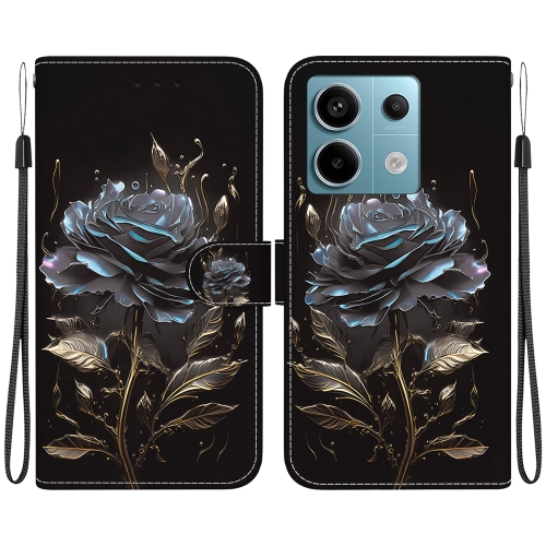 

For Xiaomi Redmi Note 13 Pro 5G Crystal Texture Colored Drawing Leather Phone Case(Black Rose)