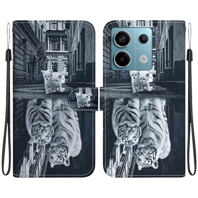 

For Xiaomi Redmi Note 13 Pro 5G Crystal Texture Colored Drawing Leather Phone Case(Cat Tiger Reflection)