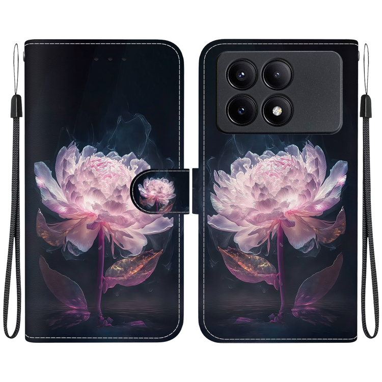 

For Xiaomi Redmi K70E / Poco X6 Pro Crystal Texture Colored Drawing Leather Phone Case(Purple Peony)