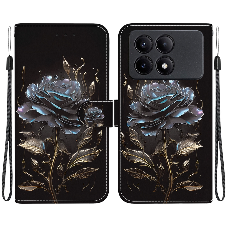 

For Xiaomi Redmi K70E / Poco X6 Pro Crystal Texture Colored Drawing Leather Phone Case(Black Rose)