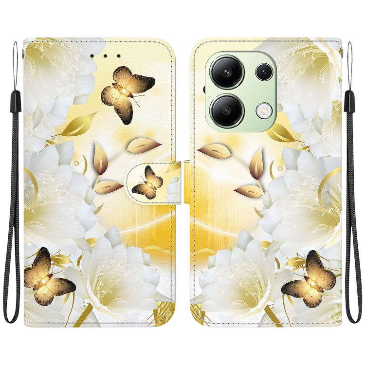 

For Xiaomi Redmi Note 13 4G Global Crystal Texture Colored Drawing Leather Phone Case(Gold Butterfly Epiphyllum)
