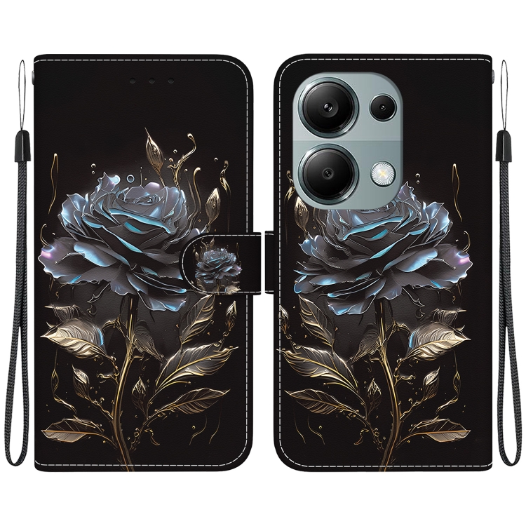 

For Xiaomi Redmi Note 13 Pro 4G Crystal Texture Colored Drawing Leather Phone Case(Black Rose)