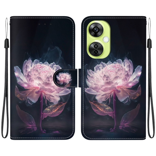 

For OPPO K11x / OnePlus Nord CE 3 Lite Crystal Texture Colored Drawing Leather Phone Case(Purple Peony)
