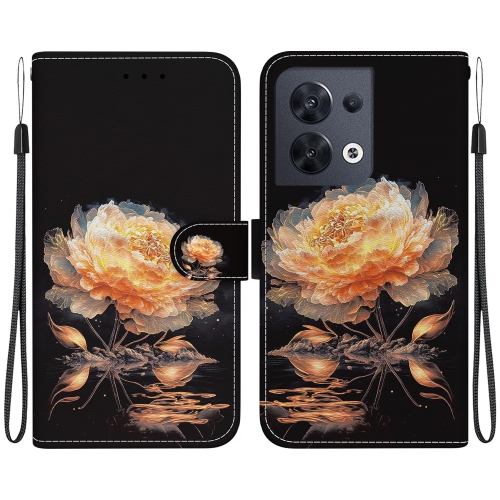

For OPPO Reno8 5G Crystal Texture Colored Drawing Leather Phone Case(Gold Peony)