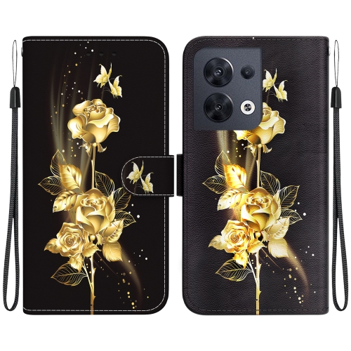 

For OPPO Reno8 5G Crystal Texture Colored Drawing Leather Phone Case(Gold Butterfly Rose)