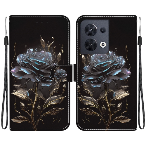 

For OPPO Reno8 5G Crystal Texture Colored Drawing Leather Phone Case(Black Rose)