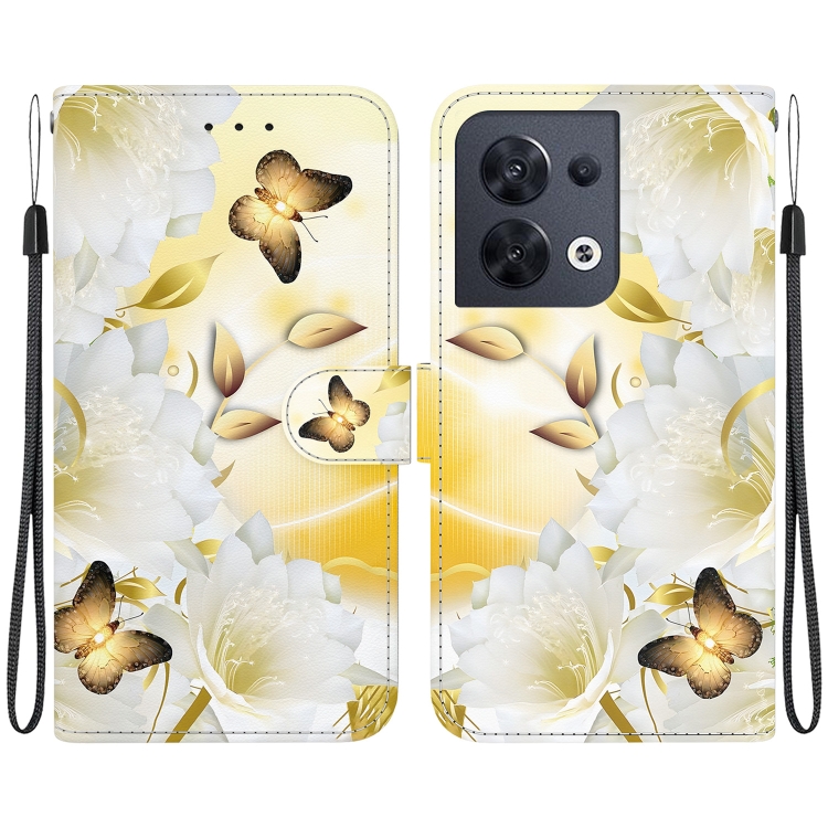 

For OPPO Reno8 5G Crystal Texture Colored Drawing Leather Phone Case(Gold Butterfly Epiphyllum)