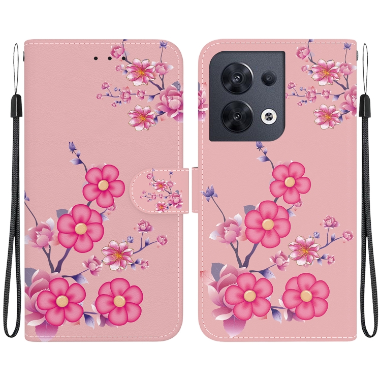 

For OPPO Reno8 5G Crystal Texture Colored Drawing Leather Phone Case(Cherry Blossoms)