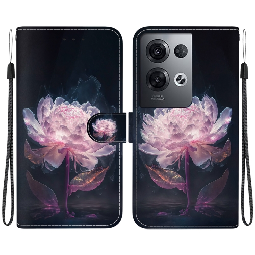 

For OPPO Reno8 Pro 5G Crystal Texture Colored Drawing Leather Phone Case(Purple Peony)