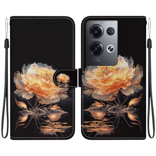 

For OPPO Reno8 Pro 5G Crystal Texture Colored Drawing Leather Phone Case(Gold Peony)