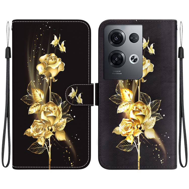 

For OPPO Reno8 Pro 5G Crystal Texture Colored Drawing Leather Phone Case(Gold Butterfly Rose)