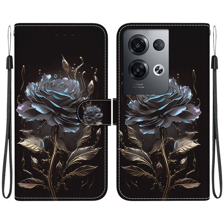

For OPPO Reno8 Pro 5G Crystal Texture Colored Drawing Leather Phone Case(Black Rose)