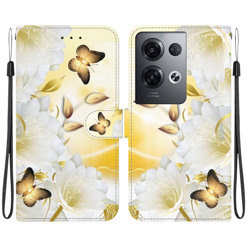 

For OPPO Reno8 Pro 5G Crystal Texture Colored Drawing Leather Phone Case(Gold Butterfly Epiphyllum)