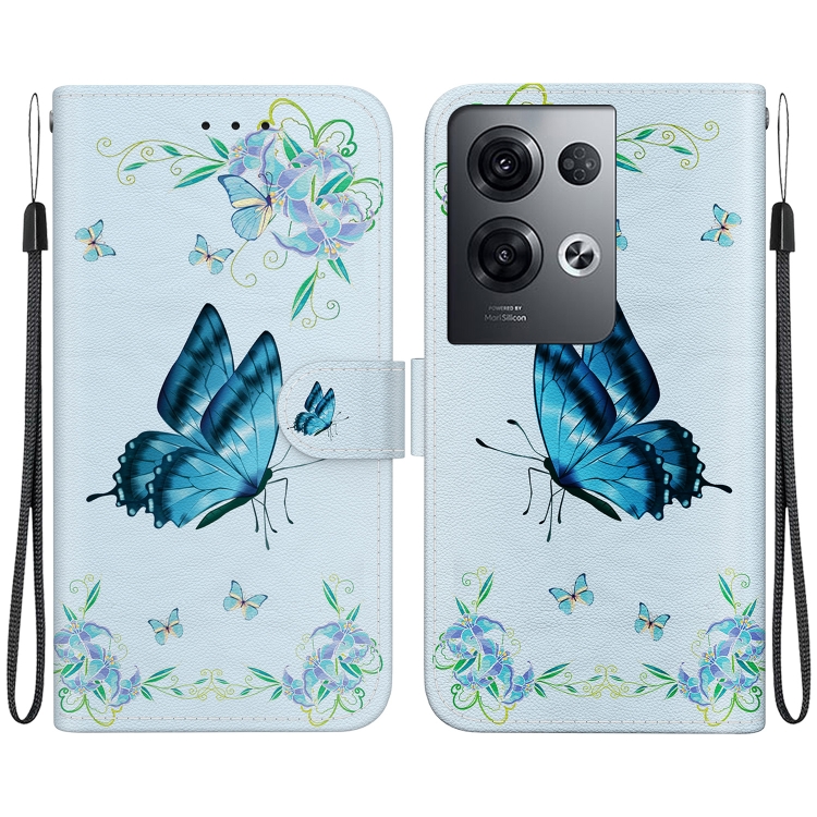 

For OPPO Reno8 Pro 5G Crystal Texture Colored Drawing Leather Phone Case(Blue Pansies)