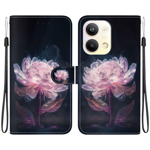 

For OPPO Reno9 Pro Crystal Texture Colored Drawing Leather Phone Case(Purple Peony)