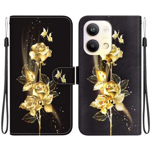 

For OPPO Reno9 Pro Crystal Texture Colored Drawing Leather Phone Case(Gold Butterfly Rose)