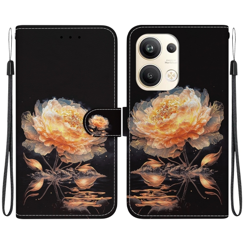 

For OPPO Reno9 Pro+ Crystal Texture Colored Drawing Leather Phone Case(Gold Peony)