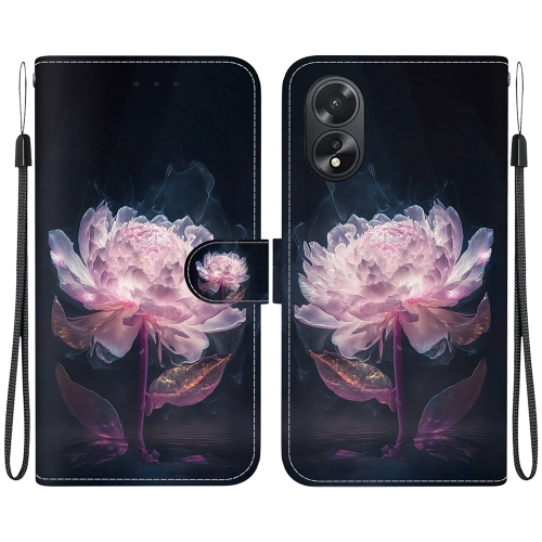 

For OPPO A38 4G / A18 Crystal Texture Colored Drawing Leather Phone Case(Purple Peony)