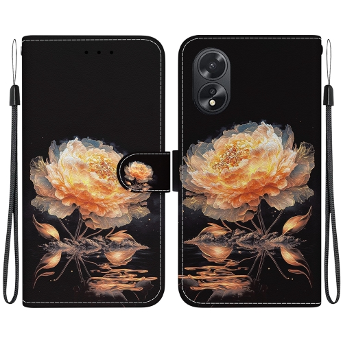

For OPPO A38 4G / A18 Crystal Texture Colored Drawing Leather Phone Case(Gold Peony)
