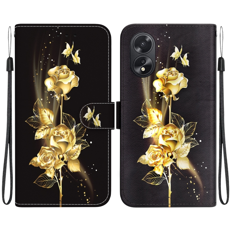 

For OPPO A38 4G / A18 Crystal Texture Colored Drawing Leather Phone Case(Gold Butterfly Rose)