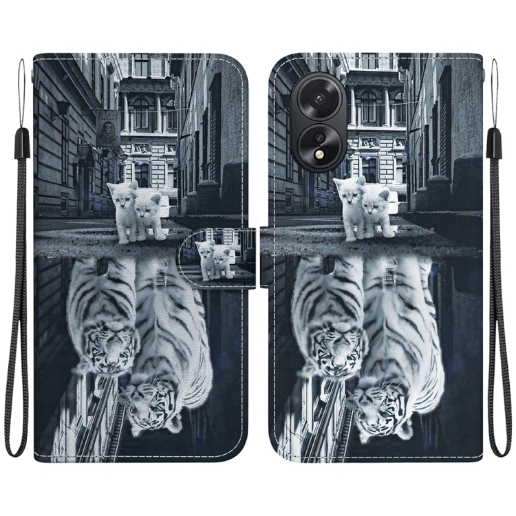 

For OPPO A38 4G / A18 Crystal Texture Colored Drawing Leather Phone Case(Cat Tiger Reflection)