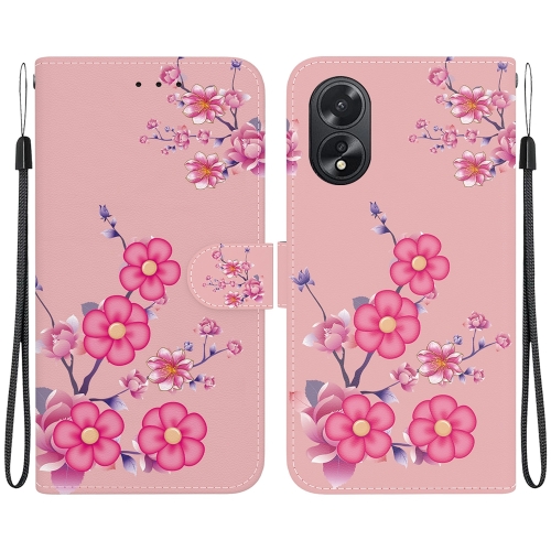 

For OPPO A38 4G / A18 Crystal Texture Colored Drawing Leather Phone Case(Cherry Blossoms)