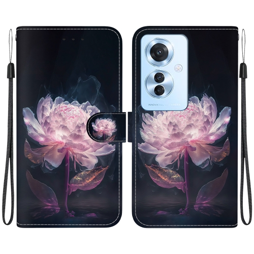 

For OPPO Reno11 F Global Crystal Texture Colored Drawing Leather Phone Case(Purple Peony)