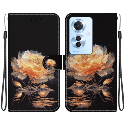 

For OPPO Reno11 F Global Crystal Texture Colored Drawing Leather Phone Case(Gold Peony)