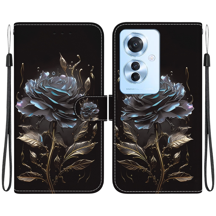 

For OPPO Reno11 F Global Crystal Texture Colored Drawing Leather Phone Case(Black Rose)