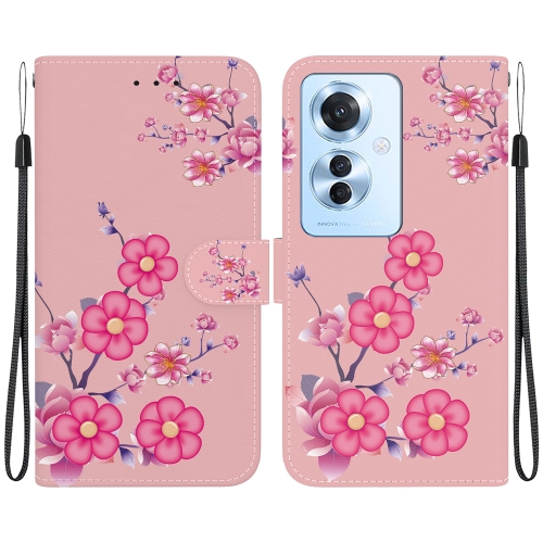 

For OPPO Reno11 F Global Crystal Texture Colored Drawing Leather Phone Case(Cherry Blossoms)