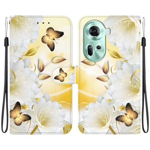 

For OPPO Reno11 Global Crystal Texture Colored Drawing Leather Phone Case(Gold Butterfly Epiphyllum)