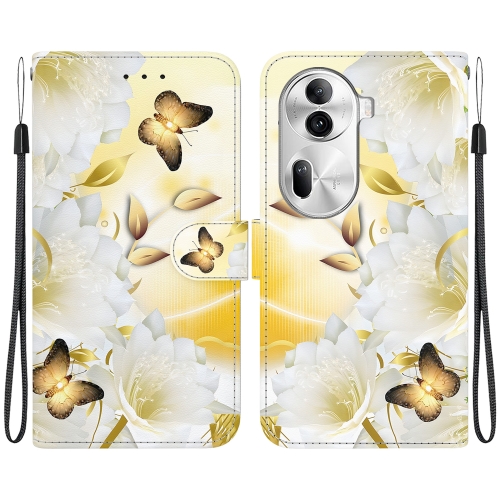

For OPPO Reno11 Pro 5G Global Crystal Texture Colored Drawing Leather Phone Case(Gold Butterfly Epiphyllum)