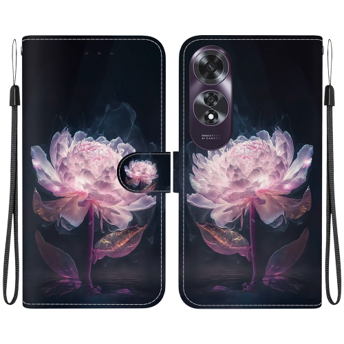 

For OPPO A60 4G Crystal Texture Colored Drawing Leather Phone Case(Purple Peony)