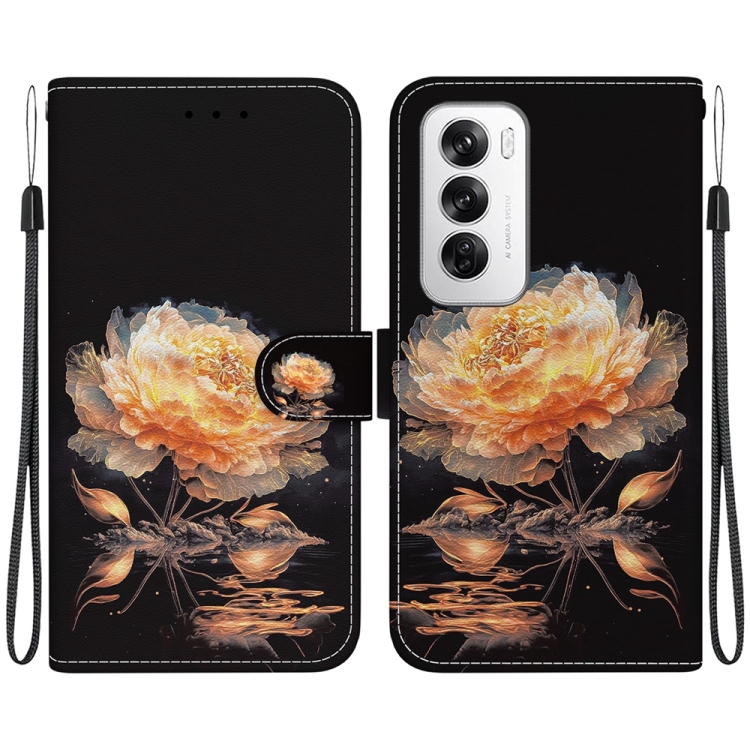 

For OPPO Reno12 5G Global Crystal Texture Colored Drawing Leather Phone Case(Gold Peony)