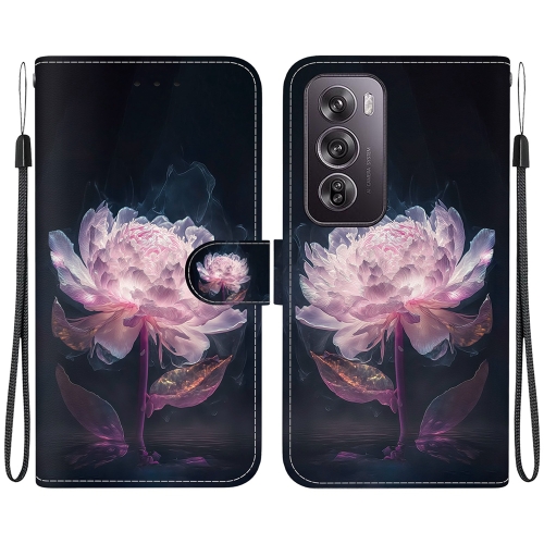 

For OPPO Reno12 Pro 5G Global Crystal Texture Colored Drawing Leather Phone Case(Purple Peony)