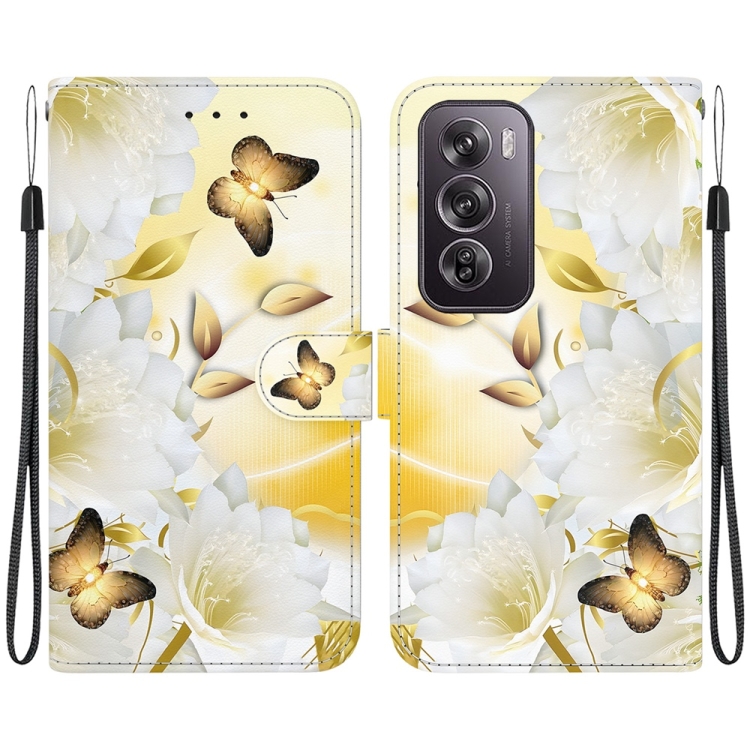

For OPPO Reno12 Pro 5G Global Crystal Texture Colored Drawing Leather Phone Case(Gold Butterfly Epiphyllum)