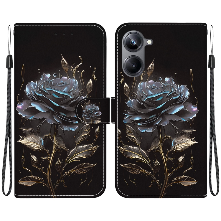 

For Realme 10 Pro 5G Crystal Texture Colored Drawing Leather Phone Case(Black Rose)