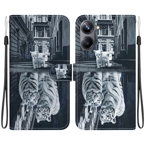 

For Realme 10 Pro 5G Crystal Texture Colored Drawing Leather Phone Case(Cat Tiger Reflection)